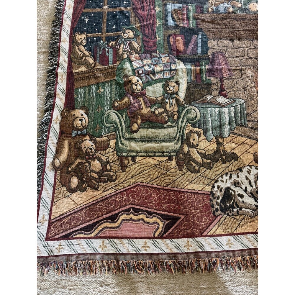 Teddy Bears by Fireplace Woven Tapestry Afghan Throw Blanket Dalmatian 66 X 46 - Picture 4 of 8